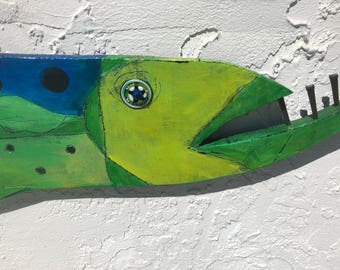 Hand Painted Wooden Fish Wall Art, Beach House Decor