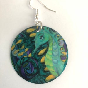 Seahorse Earrings, Seahorse jewelry, Seahorse painting, seahorse print, beach earrings, beach jewelry, nautical jewelry, nautical earrings image 5