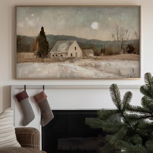 Winter Neutral Frame TV Art - Moon to mark the seasons, Digital download, Christian art, landscape, nativity image 2