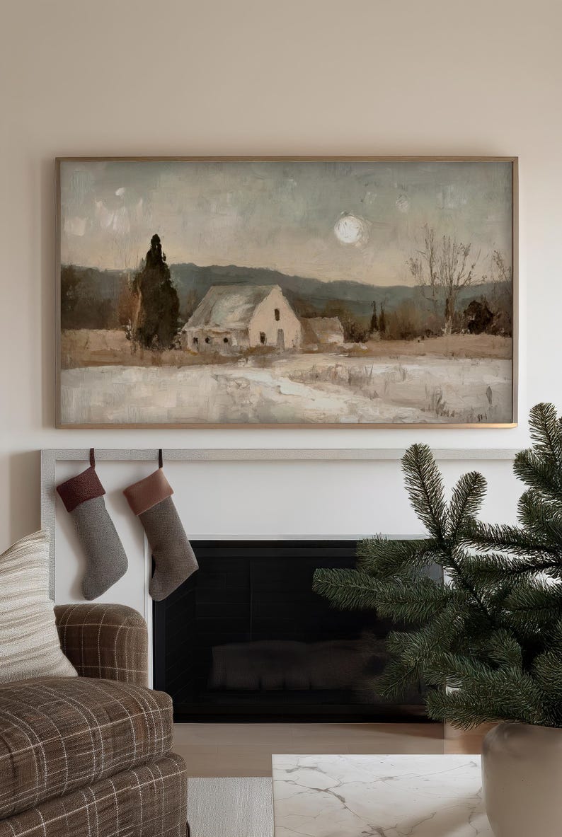 Winter Neutral Frame TV Art - Moon to mark the seasons, Digital download, Christian art, landscape, nativity image 2