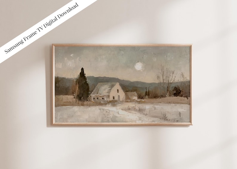 Winter Neutral Frame TV Art - Moon to mark the seasons, Digital download, Christian art, landscape, nativity image 1