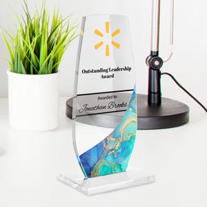 Custom Acrylic Corporate Trophy | Personalized Business Award Plaque | Employee Appreciation Gift | Office Recognition Keepsake