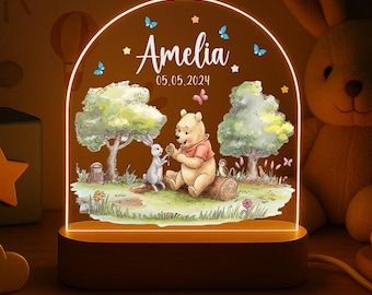 Personalized Winnie Night Light, Custom Baby Name LED Lamp, Nursery Decor Light, Kids Room Nightlight, Birthday Gift, Honey Pot Bear Design