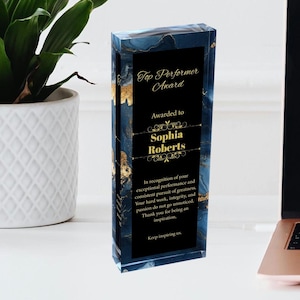Personalized Corporate Trophy Award, Company Memorial Plaque, Custom Engraved Crystal Award, Clear Glass Trophy