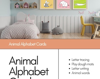 Animal Alphabet Cards | ABC Flashcards for Kids | Early Literacy Learning Activity | Alphabet Tracing Practice