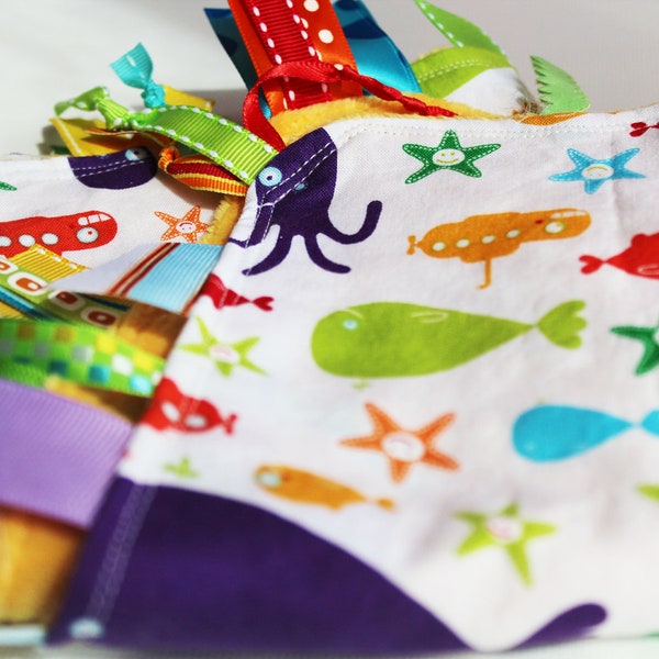 RESERVED for Jenn - Under the Sea - Fiddle Fab Learning Lovey - a Sensory Security Blanket for Little Hands