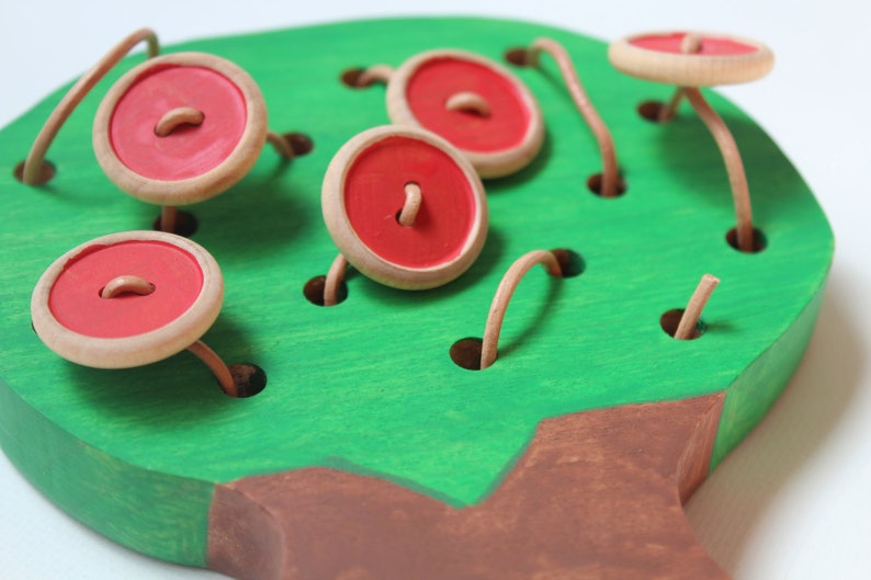 Lacing Friends Montessori Waldorf inspired Fine Motor Skills Toy The Apple Doesn/'t Fall Far From the Lacing Tree