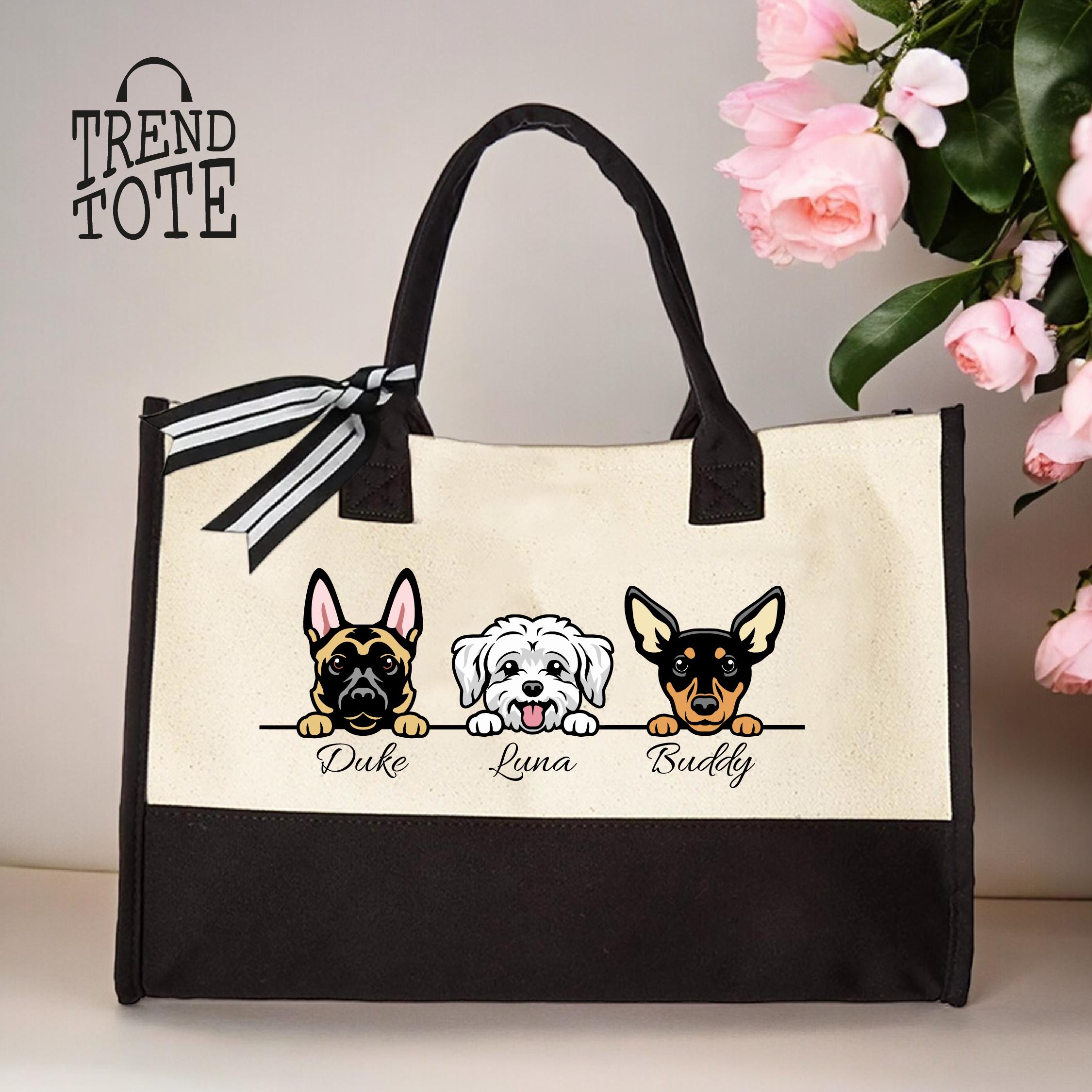 Custom Dog Mom Canvas Tote Bag, Custom Dog Name Tote Canvas Bag, Dog Lover Tote Bag, Dog Owner Canvas Bags, Dog Memorial Gifts, Dog Keepsake