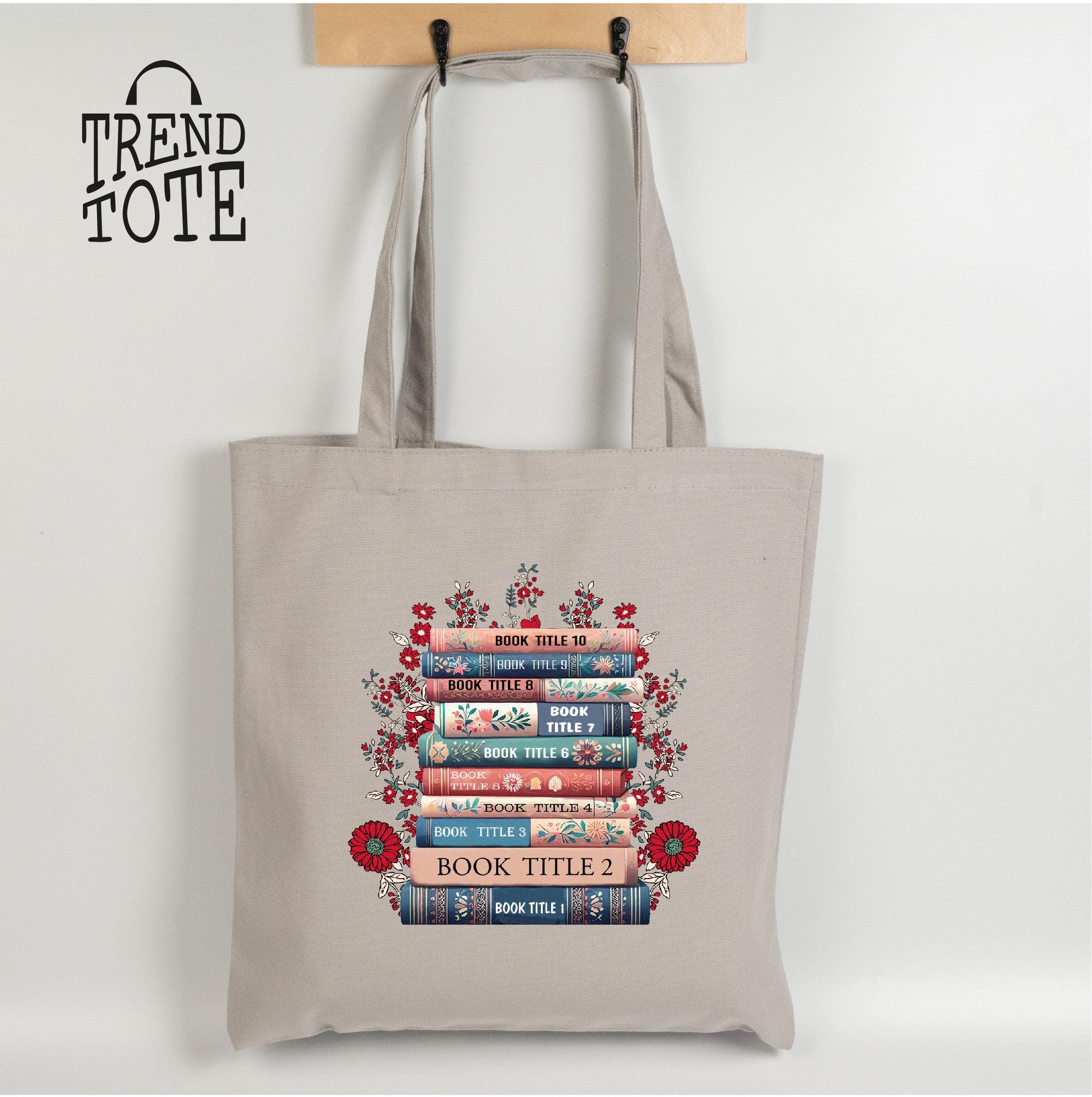 Custom Book Stack Canvas Tote Bag: Colorful Bookworm Gift