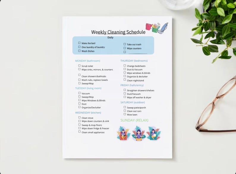 Simple Weekly Cleaning Checklist - Etsy