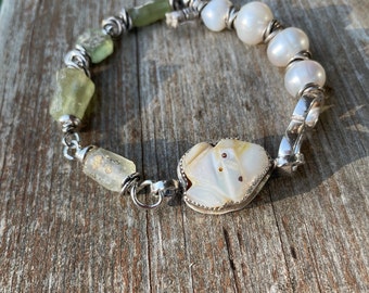 Handmade Jewelry  =  Rustic Bracelet  -  Ancient Roman Glass Bracelet  -  Pearl Bracelet  -  Mother of Pearl Bracelet