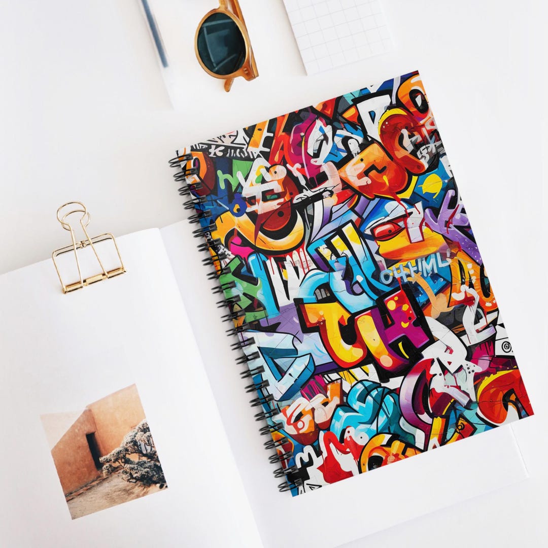 Colorful Graffiti Collage Spiral Notebook | Ruled - Etsy