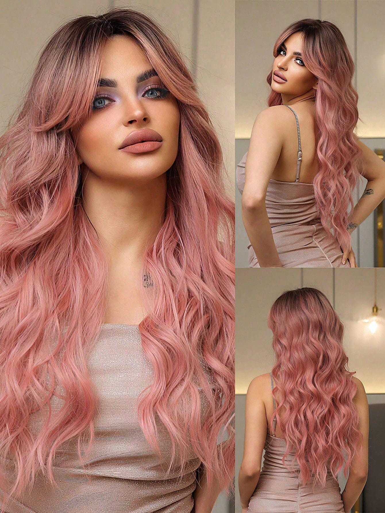 26 Inch Butterfly Haircut Synthetic Wig, Pink Long Curly  display picture 1