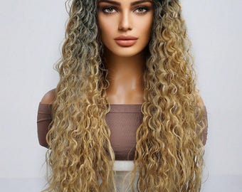 Perruque Synthétique Bouclée - Couleur Blonde Cuivrée Et Chocolat - Bonnet Moyen - Neuve Avec étiquettes