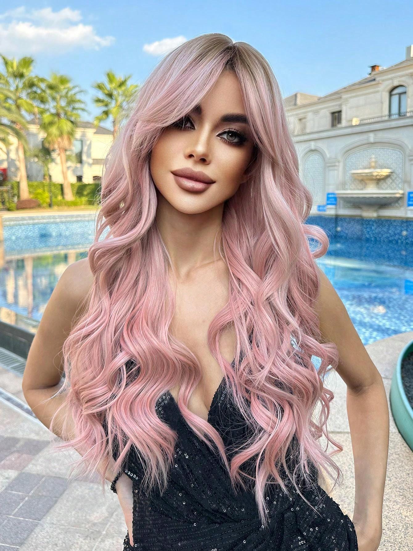 Pink Beauty Wig 28 inches 28 Inch Pink Water Wave Wigs, Pink Long Wig, Heat Resistant  main image 2