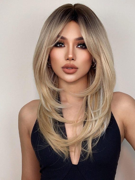 Black to Blonde Ombre Wig: 24 Inch Layered Long Hair - Etsy display picture 1