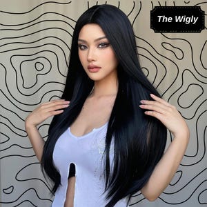 Long Black Synthetic Wig: 26 Inch Straight Natural Style