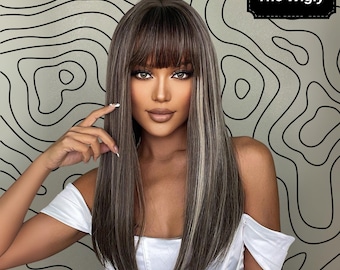 Brown Straight Wig: Long Synthetic Hair (24 Inches, Heat Resistant)