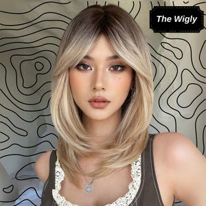 18インチのダークブラウンウィッグ、ストレートウィッグ、ブロンドヘア、女性用ウィッグ、オンブルウィッグ、ナチュラルウィッグ、ヘアウィッグ、合成ウィッグ、コスプレウィッグ