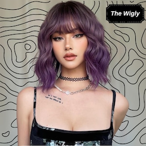 12 Inch Ombre Purple Wig, Short Wig, Wavy Wig, Short Purple Wig, Woman Purple Hair, Cosplay Wig, Natural Wig, Daily Wig, Wig For Woman