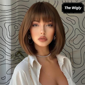 14 Inch Brown Short Bob Synthetic Straight Wig, Heat-Resistant Wig, Short Brown Wig, Straight Wig, Brown Hair, Natural Wig, Cosplay Wig