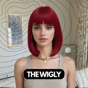 Peluca Bob Roja con Flequillo – Tono Rojo Rubí, Estilo Corto y Natural