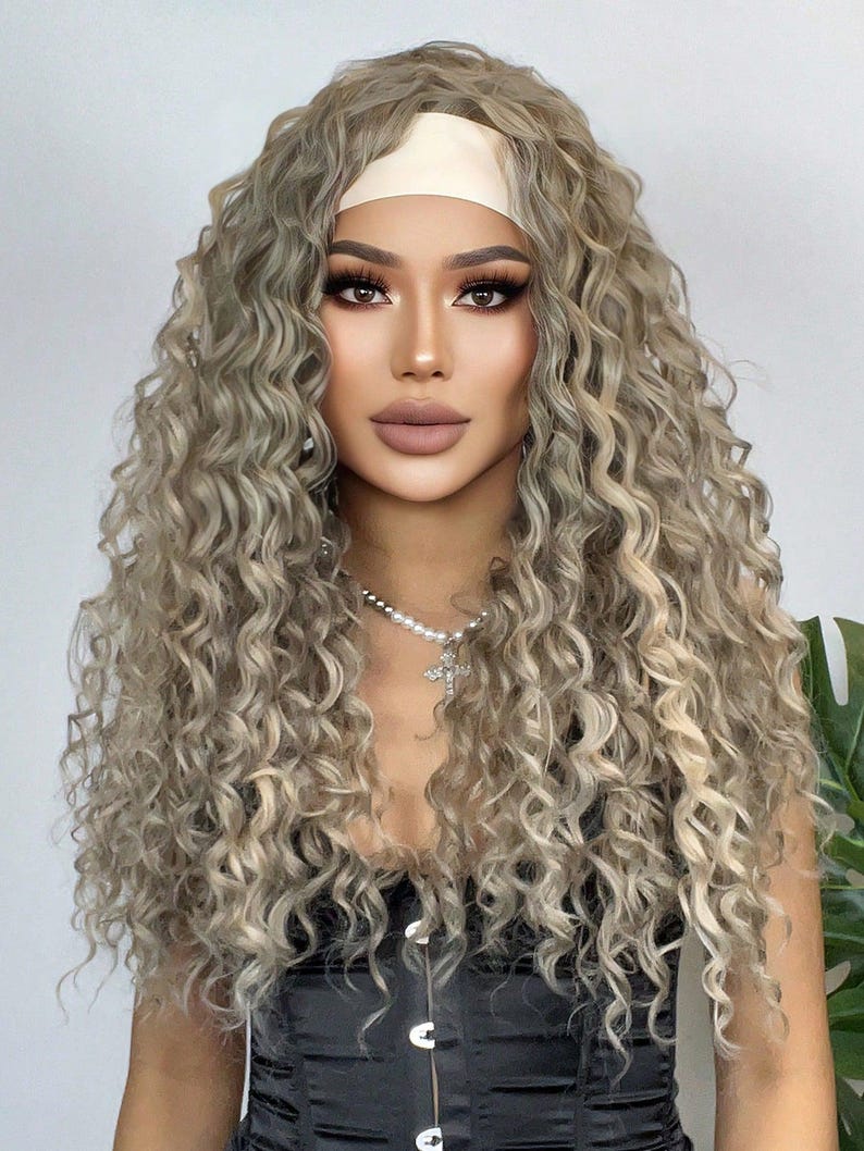 Blonde Charleston Wig Curly Hair with Red Feathered Sequin Headband