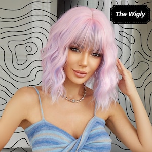 14 Inch Purple-Pink Bob Wigs, Woman Ombre Wig, Woman Pink Wig, Purple Wig, Short Wig, Wavy Wig, Pink Hair, Cosplay Wig, Daily Wig, Party Wig