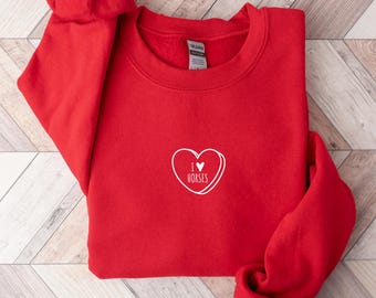 I Heart Horses Sweatshirt, Minimalist Candy Heart, Cozy Sweatshirt for Horse Lovers, Valentine&#39;s Day Gift, Comfy Horse Lover Sweatshirt