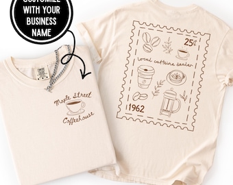 Custom Coffee Shop Shirt, Small Business Logo Tee, Barista Uniform, Coffee Merch, Custom Front & Back Print, Café Staff Shirt, Year Est Tee