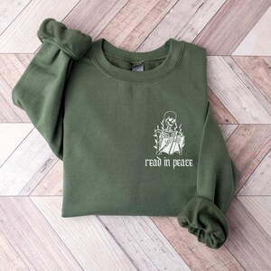 Halloween Reading Shirt, Read in Peace Sweatshirt, Halloween Skeleton Reading Shirt, Spooky Book Lover Pullover, Halloween Reading Crewneck