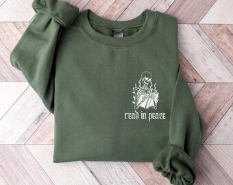 Halloween Reading Shirt, Read in Peace Sweatshirt, Halloween Skeleton Reading Shirt, Spooky Book Lover Pullover, Halloween Reading Crewneck