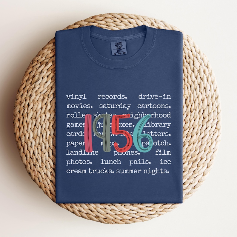 70th Birthday T Shirt, 1956 Comfort Colors Shirt, 70th Birthday Gifts For Women, 1956 Birthday Tee, Nostalgia Shirt Denim
