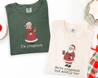 Christmas Pregnancy Shirt, Funny Pregnancy Announcement T-shirt, Couple Pregnancy Reveal Shirt, Baby Reveal Gift For Expecting Mom and Dad