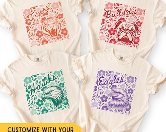 Custom Mascot Shirt, Floral High School Team Tee, Team Spirit Shirt, Custom Mascot Shirt, School Spirit, High School Football Spirit Shirt