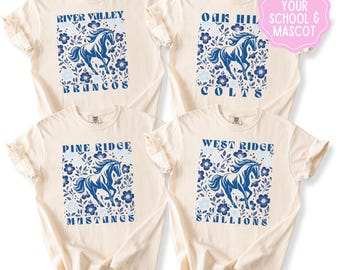 Custom School Spirit Shirt, Back to School Teacher Tee, Personalized Mascot Top, Staff & Mom Spirit Wear, Floral Horse Shirt