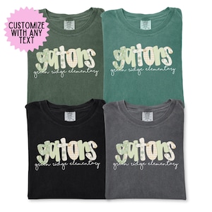 Custom School Shirt, Teacher Spirit Tee, Personalized Back to School, Faux Patchwork Design, Comfort Colors Custom Text, Custom Spirit Wear