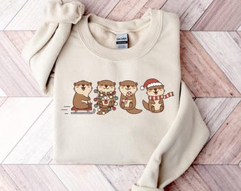 Otter Christmas Sweatshirt, Christmas Animal Shirt, Cute Otter Sweater, Otter Holiday Shirt, Teacher Otter Class Christmas, Otter Lovers