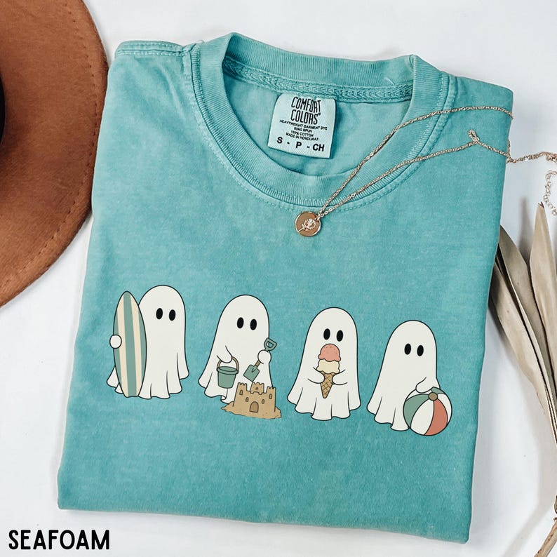 Comfort Colors Spooky Summer Ghost Shirt, Beach Ghost Tee, Summer Halloween Shirt, Coastal Ghost Graphic Tee, Cute Beach Vacation Shirt image 1