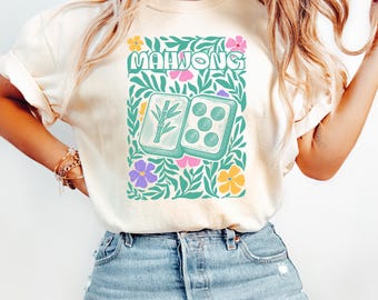 Comfort Colors® Mahjong Shirt, Mahj Lover Tee, Matching Mahjong Group Shirt, Mahjong Floral Tee, Mahjong Gift for Her, Spring Mahjong Shirt
