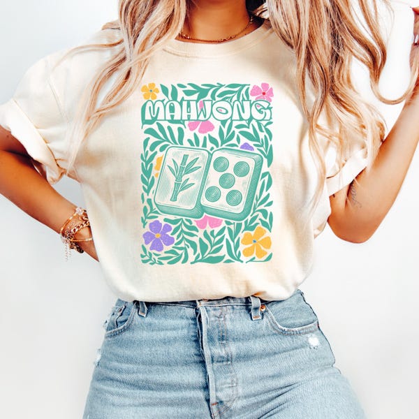 Comfort Colors® Mahjong Shirt, Mahj Lover Tee, Matching Mahjong Group Shirt, Mahjong Floral Tee, Mahjong Gift for Her, Spring Mahjong Shirt