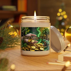 Money Drawing Hoodoo Magic Spell Scented Candles, 9oz - Wealth Attraction Ritual Candle, Pagan Home Decor, Citrus Scent Candle,