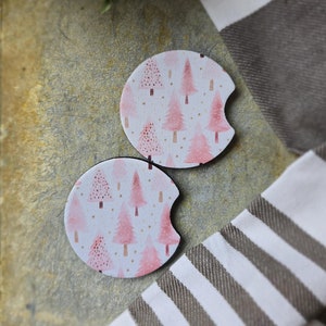 Pink Christmas Car Coaster | Pink Car Coaster | Retro Car Coaster | Coaster Set of 2 | Neoprene Car Coaster | Car Coaster | Retro Christmas