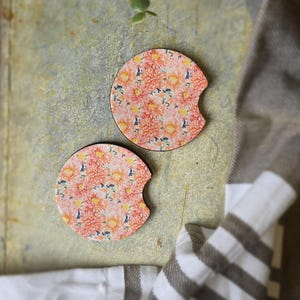 Peach Floral Car Coaster | Peach Car Coaster | Car Coaster Set of 2 | Car Coaster | Neoprene Car Coaster | Floral Car Coaster | Gift for Mom