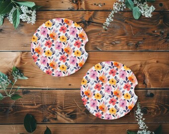 Watercolor Floral Car Coasters | Absorbent Neoprene Set (2)