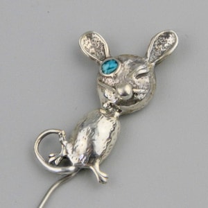 Vintage Southwest Mouse Hat Pin, Turquoise Sterling Silver Hatpin, Lapel, Tie Pin, Animal Pin, Hat Accessories,Native American,Animal Lovers