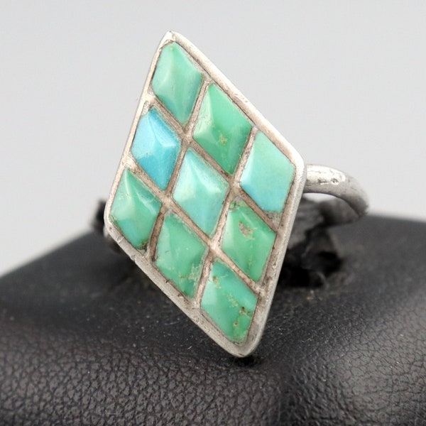 Vintage Zuni Turquoise Ring, Native American, Corn Row Turquoise, Sterling Silver, Size 5 Ring, Small and Delicate Ring
