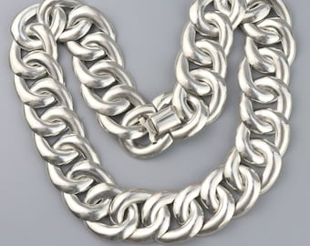 Vintage Huge Mexican Silver Chain Link Necklace, Chunky, Curb Chain,Sterling Silver, Modernist, Statement Necklace, Taxco, Oversize Necklace