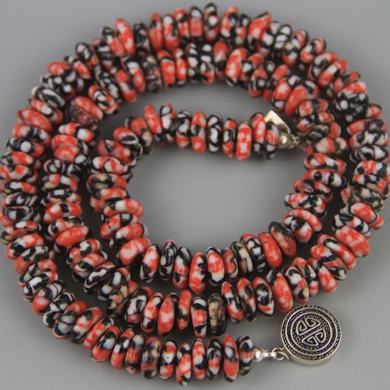 Red and Black Glass Bead Necklace , Ghana Necklace, K… Gem