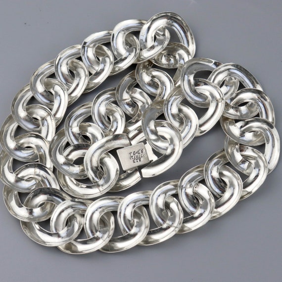 Vintage Huge Mexican Silver Chain Link Necklace, … - image 7